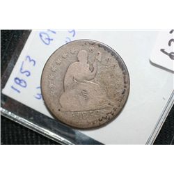 1853 Silver Seated Liberty Quarter with Arrows & Rays