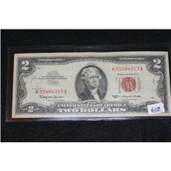 1963 Two Dollar Federal Reserve Note, Red Seal #A00464313A