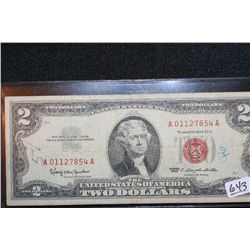 1963 Two Dollar Federal Reserve Note, Red Seal #A01127854A