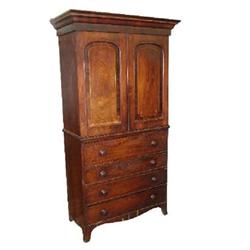 A late George III rosewood veneered and inlaid linen press secretaire
