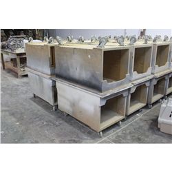 2 WOODEN MOBILE WORK BENCHS