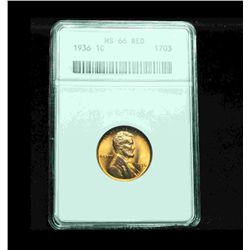 Anacs 1936-p Lincoln Cent 1c graded ms66 RD Red