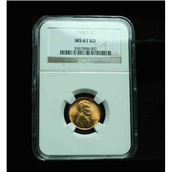 NGC 1948-s Lincoln Cent 1c Graded Gem+ ms67 RD NGC