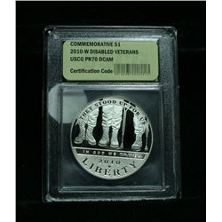 2010-w American Veterans Disabled for Life Silver Proof Commemorative Dollar Graded PR70 DCAM