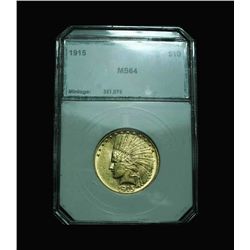 PCI  1915-p $10 Gold Indian Graded Choice ms64  PCI  Original Green label