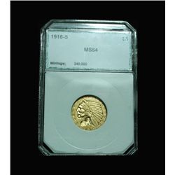 PCI  1916-s $5 Gold Indian Graded Choice ms64  PCI  Original Green label
