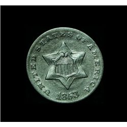 1853 3c Silver Piece Grades Almost Uncirculated au58