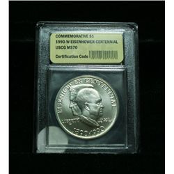 1990-w Eisenhower Centennial Uncirculated Commem Silver Dollar graded ms70