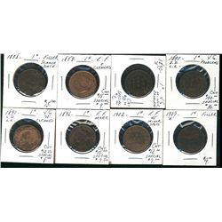 1858 1¢, 1859, 1890H, 1891 SD SL, 1891 LD LL, 1896, 1902 & 1907H.  Lot of 8 coins all with problems.