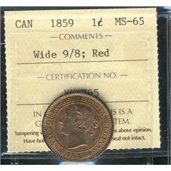 1859 Wide 9/8  1¢ ICCS MS65 Red THE FINEST KNOWN!   95% RED.  A fabulous "Victorian" example in pris