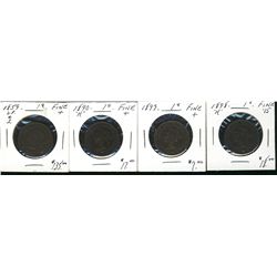 1859 1¢ DP #2, 1890H, 1897 & 1898H.  Lot of 4 coins.  (PBA)