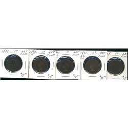 1886 1¢, 1890H, 1891 LDLL, 1891 SDSL & 1898H.  Lot of 5 coins all Abt Fine.  (PBA)