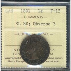 1891 1¢ SL SD Obv 3 ICCS F15.