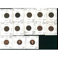 1922 1¢, 1923, 1924, 1926, 1927, 1930, 1931, 1957, 1959, 1960, 1966, 1996 & 1997.  Lot of 13 coins. 