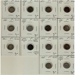 1870 5¢ FB, 1871, 1874H Cr4, 1874H Pl4, 1880H, 1882H, 1885 Sm 5, 1886, 1893, 1897, 1900 Rd, 1901, 19