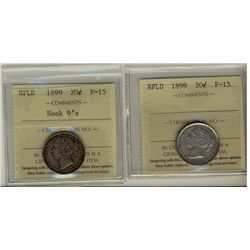 Nfld 1899 20¢ ICCS F15.  Lot of 2 coins.