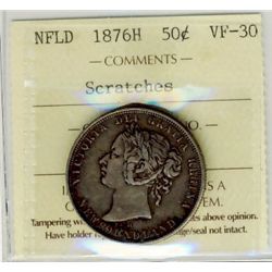 Nfld 1876H 50¢ ICCS VF30.  Designated with scratch.