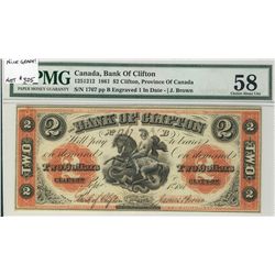 The Bank of Clifton 1861 $2 #1767 CH-125-12-12 PMG AU58