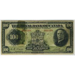 The Royal Bank of Canada 1927 $100 #004109 CH-630-14-18 PMG F12