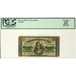 1870 25¢ DC-1a PCGS VF25. Apparent Edge Damage.