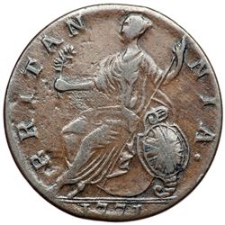 1771 Counterfeit British Halfpenny Reverse Brockage VF3