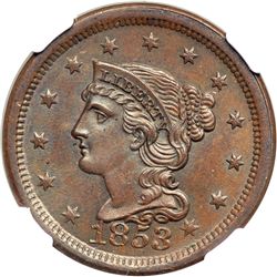 1853 N-10 R1 Repunched 18 NGC graded MS66 Brown
