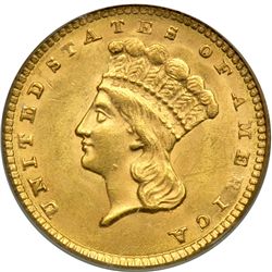 1857 $1 Gold Indian PCGS MS62