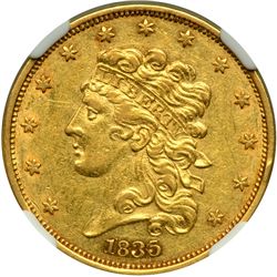 1835 $5 Classic Head NGC AU50