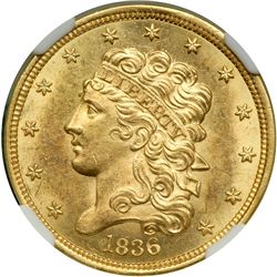 1836 $5 Classic Head NGC MS61
