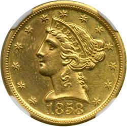 1858-D $5 Liberty