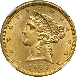 1906 $5 Liberty NGC MS62