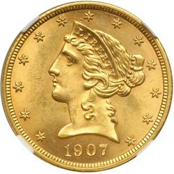 1907-D $5 Liberty NGC MS63