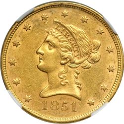 1851 $10 Liberty NGC AU55