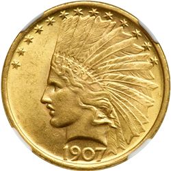 1907 $10 Indian. No Periods NGC MS63