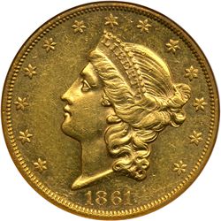 1861 $20 Liberty NGC AU58