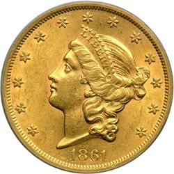 1861 $20 Liberty PCGS AU58