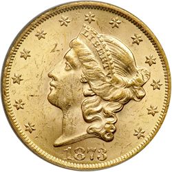 1873 $20 Liberty. Open 3 PCGS MS62