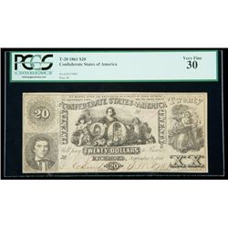 T-20 1861 $20. PCGS Very Fine 30