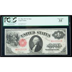1917, $1 United States Note. Mule. PCGS Very Fine 35