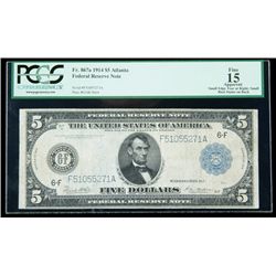 1914, $5 Federal Reserve Note. PCGS Fine 15 Apparent