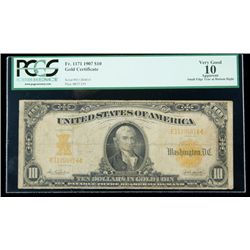 1907, $10 Gold Certificate. PCGS Very Good 10 Apparent