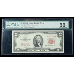 1953-A, $2 Legal Tender Note. Star Note. PMG About Unci