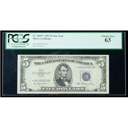 1953, $5 Silver Certificate. Star Note. Choice New 63