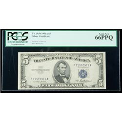 1953-A, $5 Silver Certificate. PCGS Gem New 66PPQ