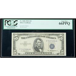 1953-A, $5 Silver Certificate. PCGS Gem New 66PPQ