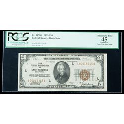 1929, $20 Federal Reserve Bank Note. PCGS Extremely Fin