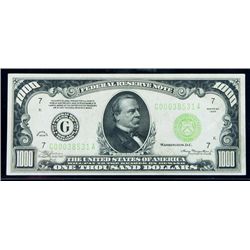 1934, $1000 Federal Reserve Note. Light Green Seal PCGS