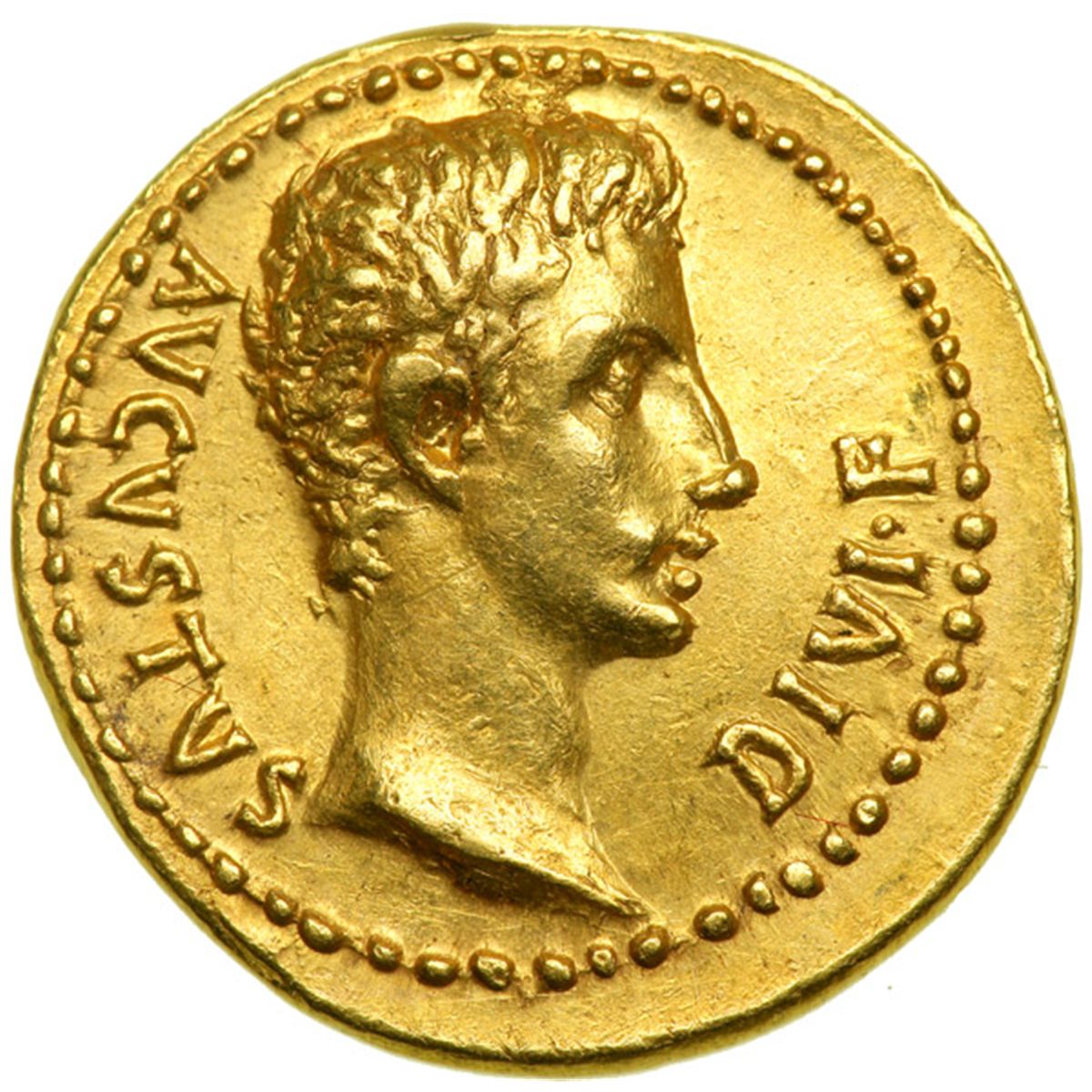 Augustus, 27 BC-AD 14. Gold Aureus (7.95 g) minted at Lugdunum, 15-13 BC. MS