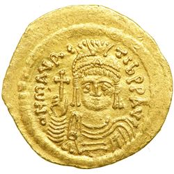 Maurice Tiberius, 582-602. Gold Solidus (4.35 g) minted at Constantinople. VF