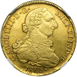 Chile. 8 Escudos, 1803-So FJ. NGC EF
